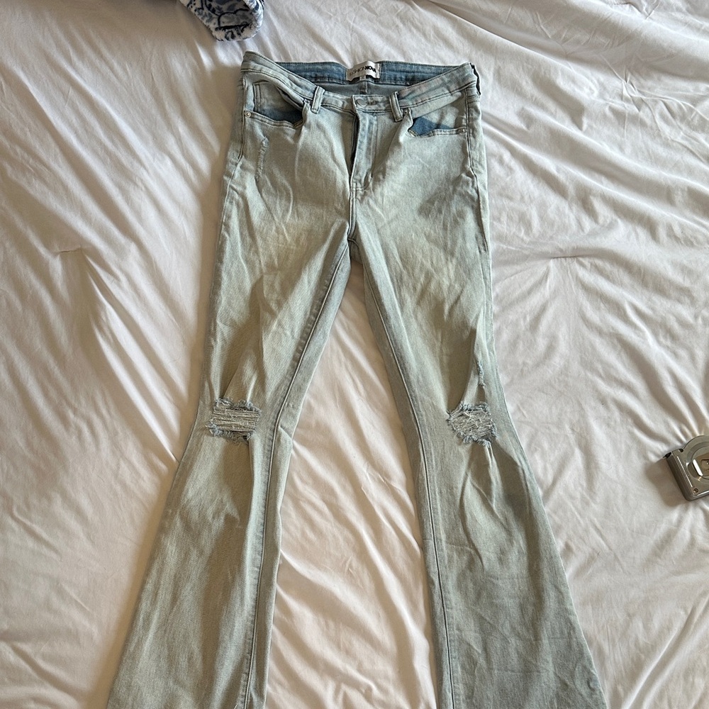 Light Blue Distressed Flare Jeans